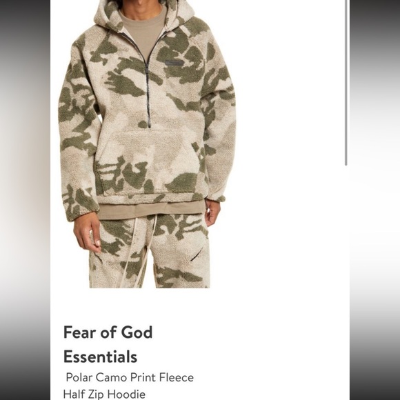 FEAR OF GOD, “ESSENTIALS” HALF ZIP HOODED CAMO SHERPA JACKET/WARM HOODIE! NWT - Picture 3 of 10